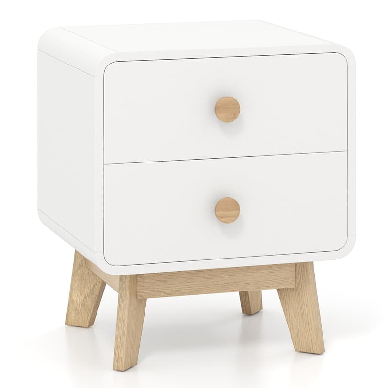 1/2 pcs Modern Night Stand Wooden Side End Table with 2 Drawers - 1 PCS Brown