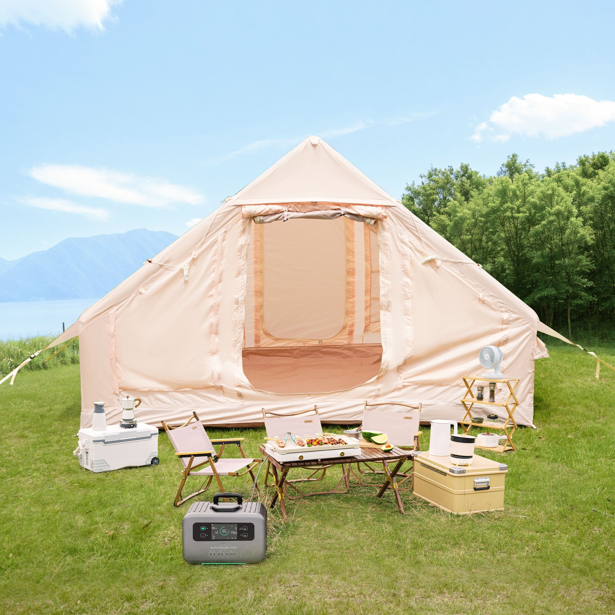 Inflatable Camping Tents with Hand Pump 4 Seasons Oxford Cabin Tent with Mesh