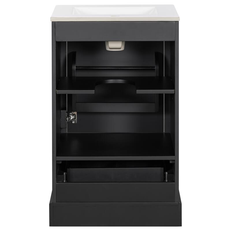 20 Inch Bathroom Vanity With Ceramic Sink, Soft Close Door, Adjustable U-Shaped Shelf, Compartment Drawer And Door Storage Rack