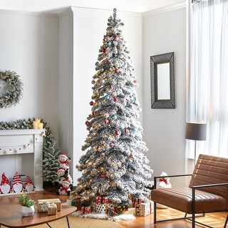 Glitzhome 7.5ft/9ft/12ft Pre-Lit Flocked Layered Spruce Artificial ...