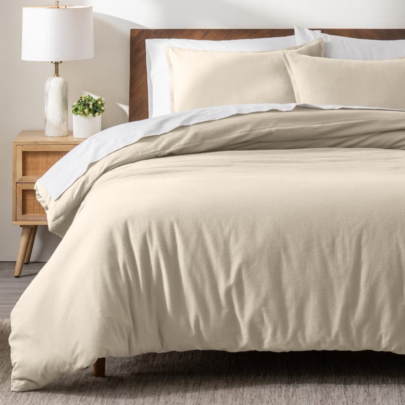 Bare Home Cotton Flannel Duvet Cover and Sham Set - Sand - Twin