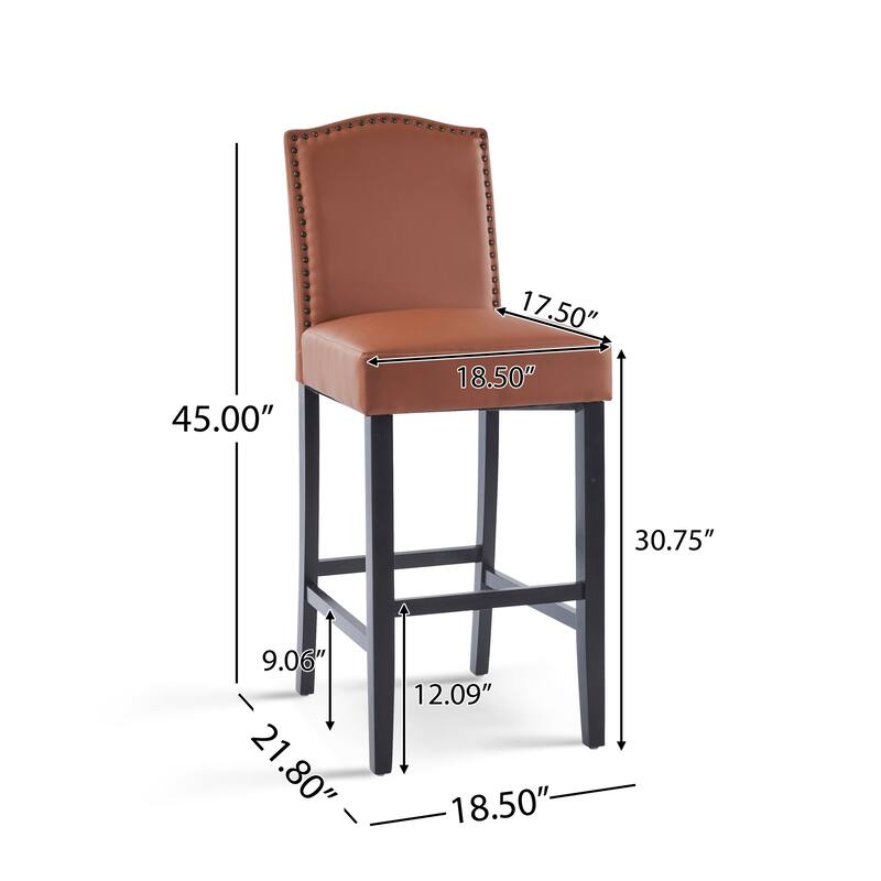 Set of 2 PU Leather Upholstered Bar Stools with Nailhead Trim
