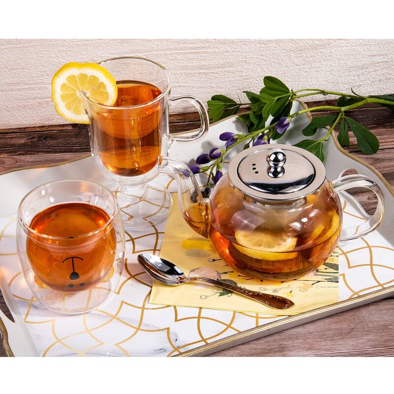 Borosilicate Glass 20.3 fl oz Teapot w/ Stainless Steel Strainer - 20.29 fl oz