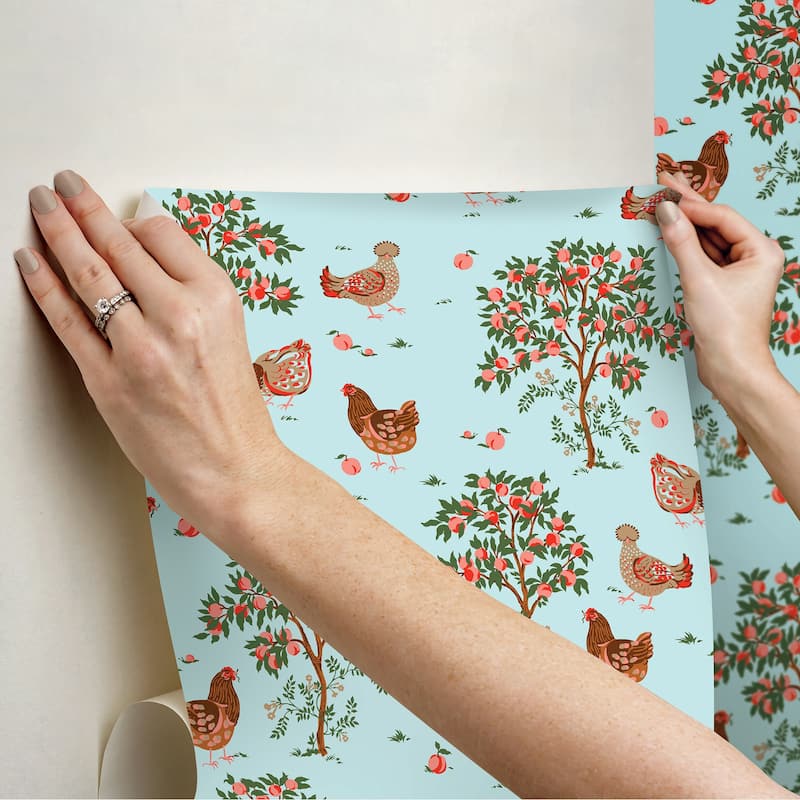 Hen House Aqua Peel and Stick Wallpaper
