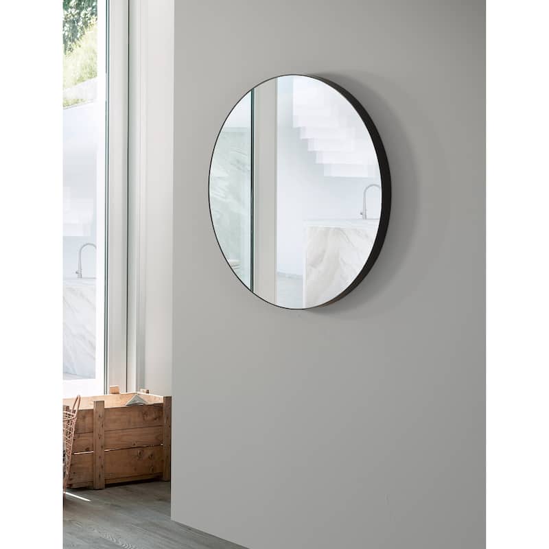 SUNBOW Black Flat Round Wall Mirror - 24 inches