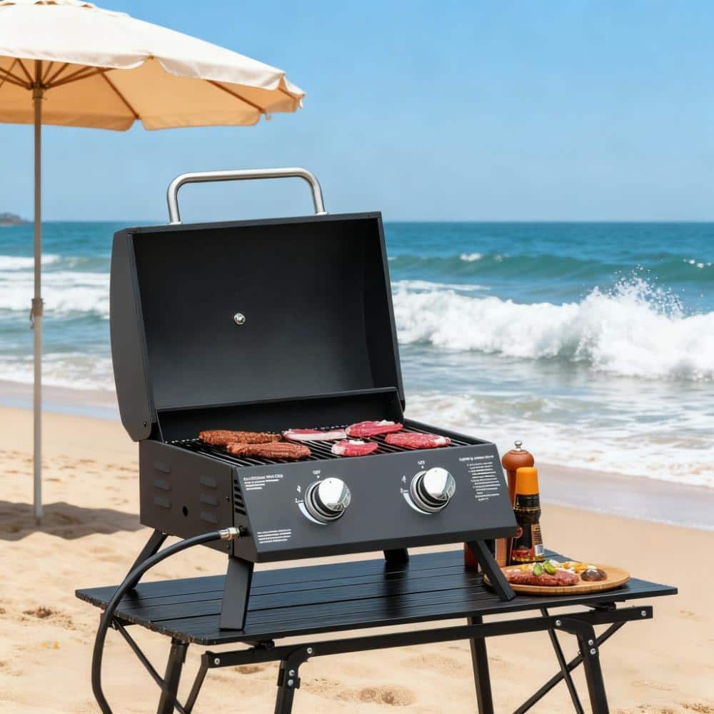 GDFStudio - Portable 2-Burner Outdoor BBQ Grill with Folding Legs