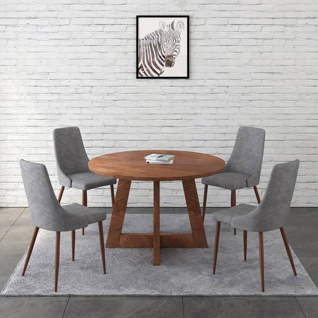 Rustic Modern 5pc Dining Set with Walnut Wood Top & Grey Chair