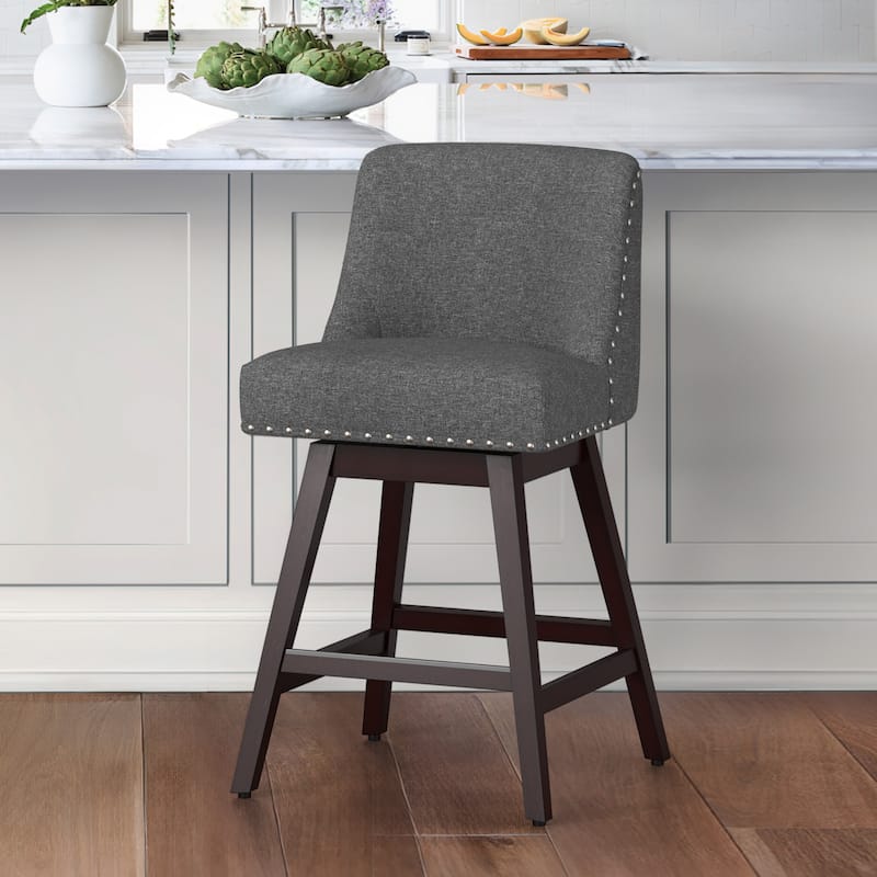 26 in. Fabric Upholstered Counter Height Swivel Bar Stool with Footrest - 19.6"D x 19.6"W x 37"H