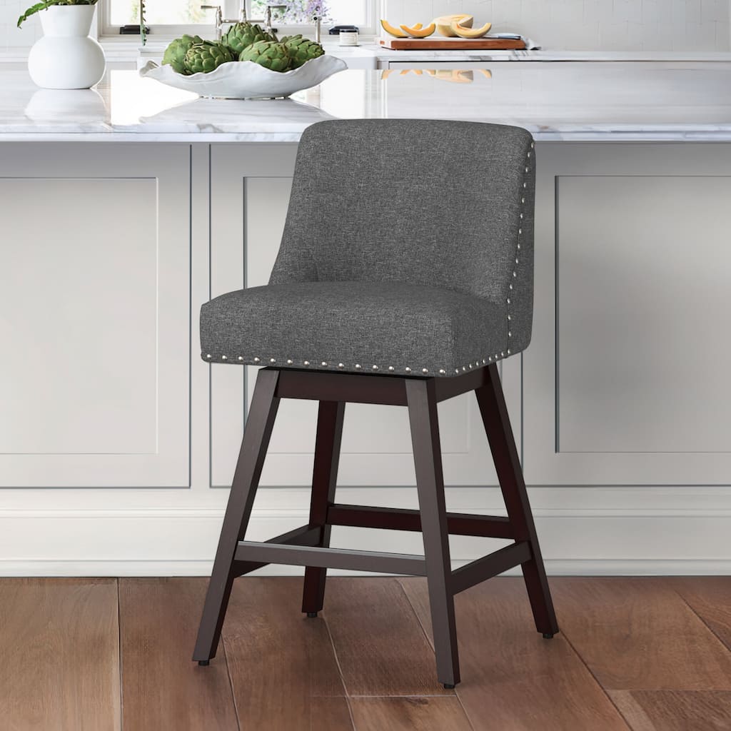 26 in. Counter Height Upholstered Wood Frame Swivel Bar Stool with Farbic Seat - 19.6"D x 19.6"W x 37"H