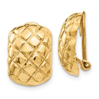 Curata 14k Yellow Gold Polished Quilted Non Pierced Omega Back Earrings - 17x12mm