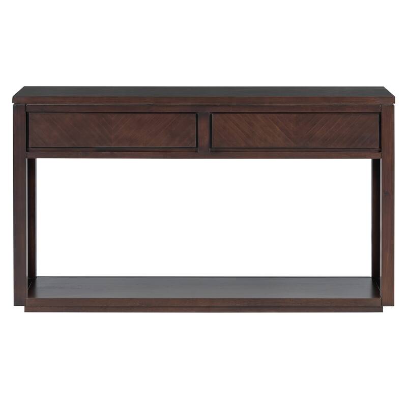 55" Rustic Wooden Entryway Console Table with Storage Drawers & Open Shelf
