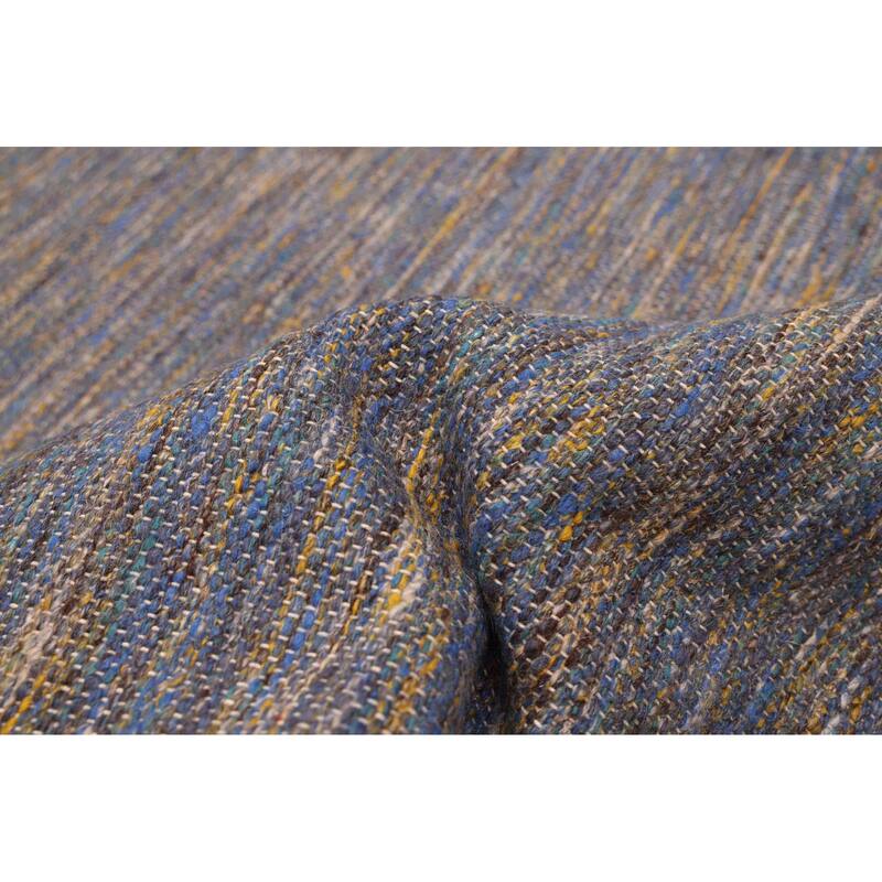 ECARPETGALLERY Flat-Weave Nevada Dark Blue Wool Kilim - 7'10 x 9'10