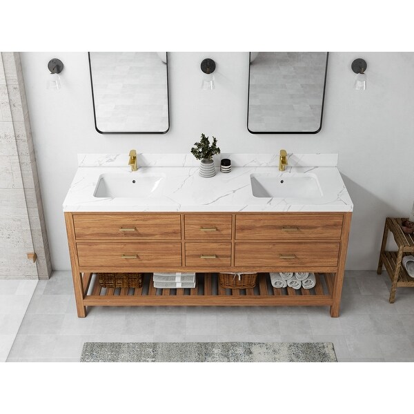 Willow Collections 72 in. W x 22 in. D Parker Solid Teak Double Sink Bathroom Vanity with Countertop On Sale Bed Bath Beyond 33939882