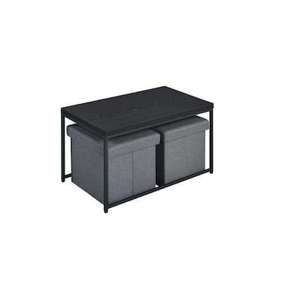 All 3 Piece Coffee Table and Storage Set, Rectangular, Black Legs, Gray