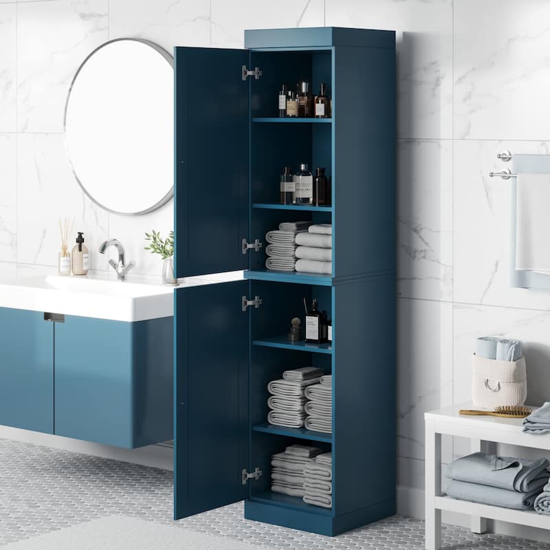 100% Solid Wood Tall Freestanding Bathroom Linen Cabinet with Doors, Adjustable Shelves, Modular Storage, 16.5" W x 71.5" H