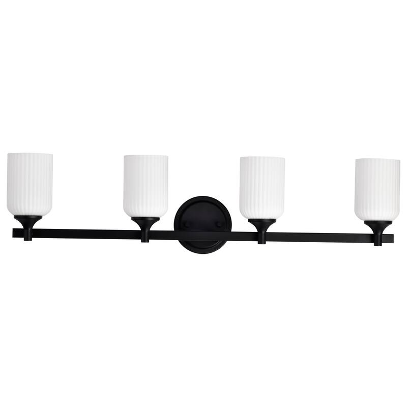 Solara 4 Light Vanity Matte Black Finish Frosted Ribbed Glass - Matte Black