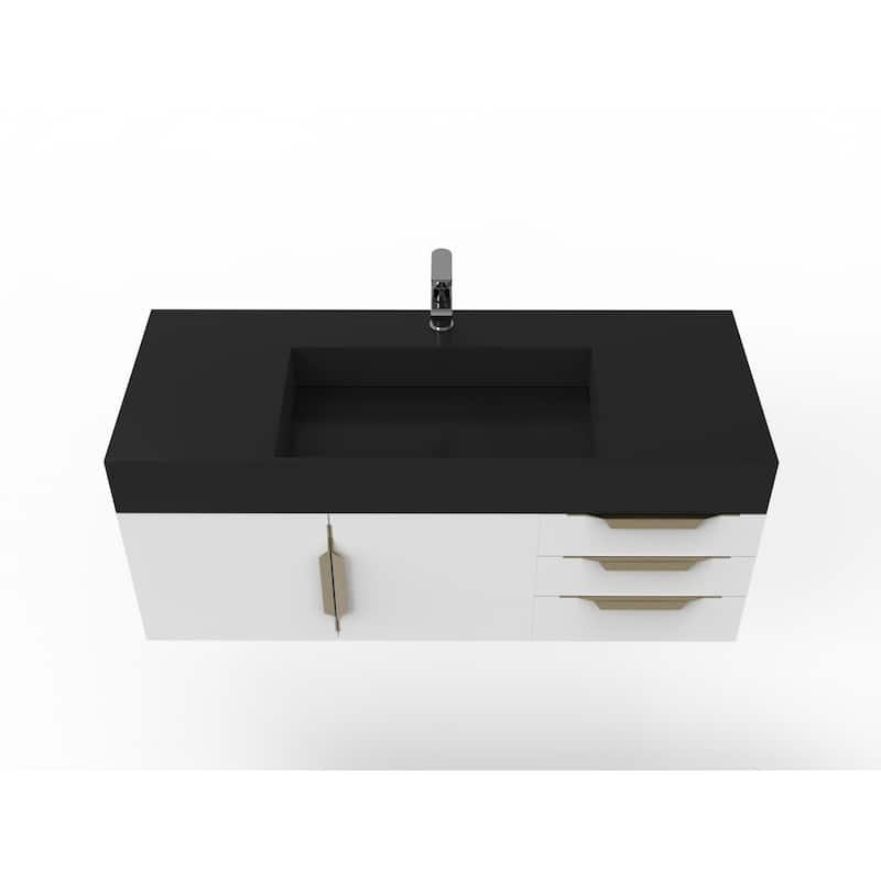 Amazon 48" Wall Mounted Bathroom Vanity Set w/ Black Top