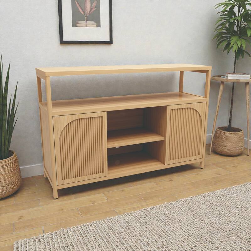 49 in Bamboo Sideboard Cabinet with Shelves, Bathroom Storage Organizer with Double Doors and Adjustable Inner Space