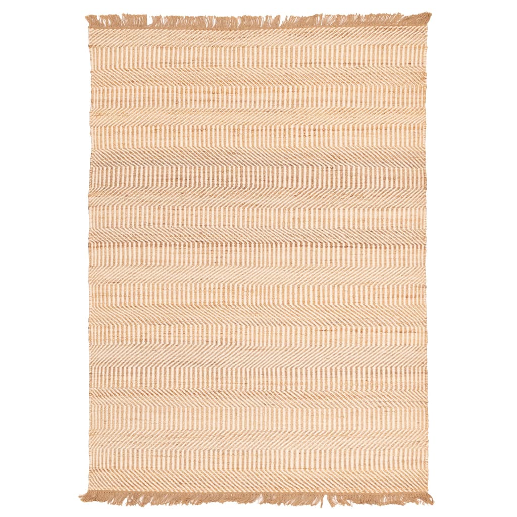 ECARPETGALLERY Flat-Weave Palas Denizli Ivory, Tan Kilim - 5'5 x 7'7