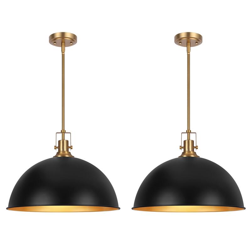 Modern Industrial 1-Light Dome Metal Pendant Light for Kitchen Island - 2Pack/Matte Black