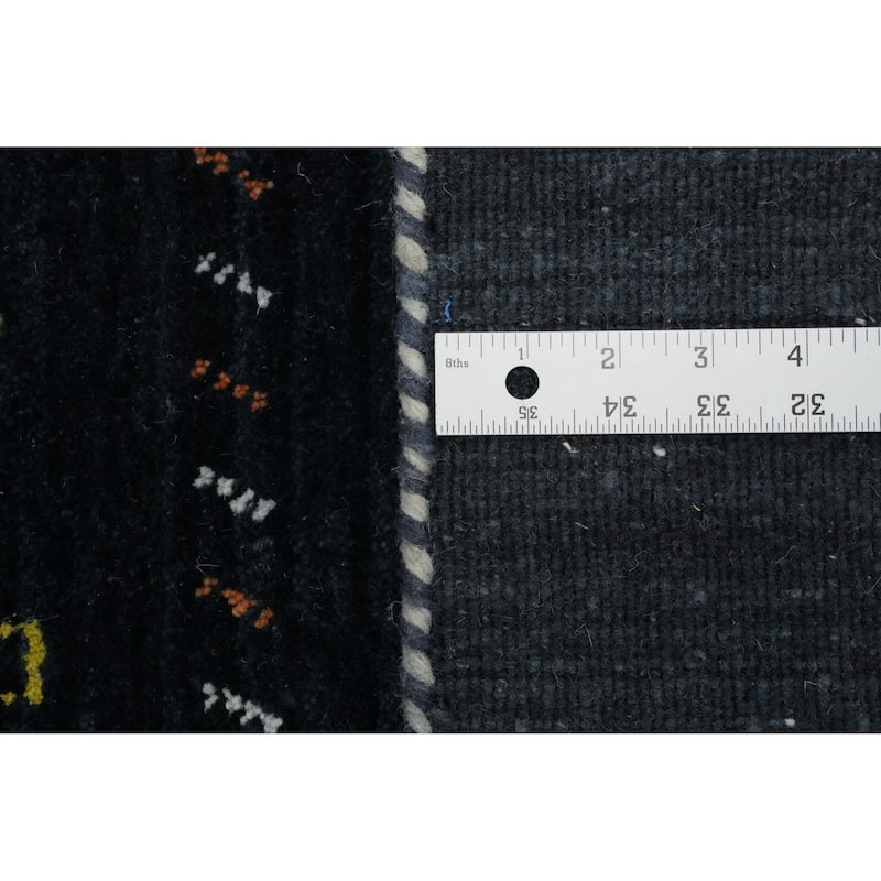 Hand Knotted Oriental 100% Wool Carpet Tribal Animal Pictorial Navy Blue & Blues Gabbeh Area Rug - 9' 9'' X 8' 1''