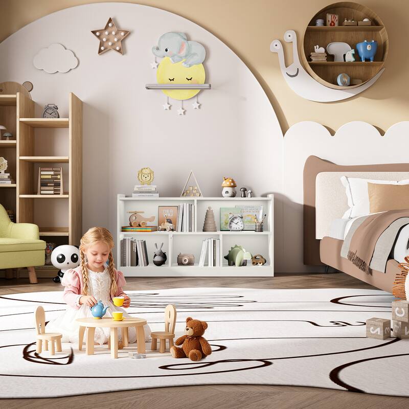 Wooden Storage Cabinet with 5 Sections, Montessori Kids Bookshelf and Toy Organizer for Nursery, Playroom & Classroom