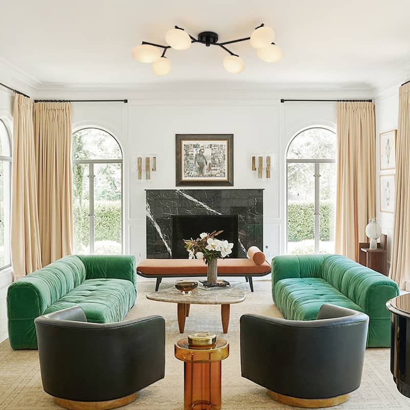 Modern 6-Light Opal Glass Globe Branch Sputnik Ceiling Light