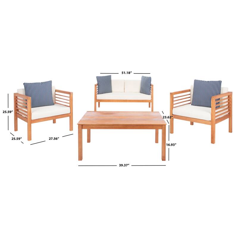 SAFAVIEH Outdoor Yoselin 4-Piece Set with Accent Pillow - 51W x 26D x 26H