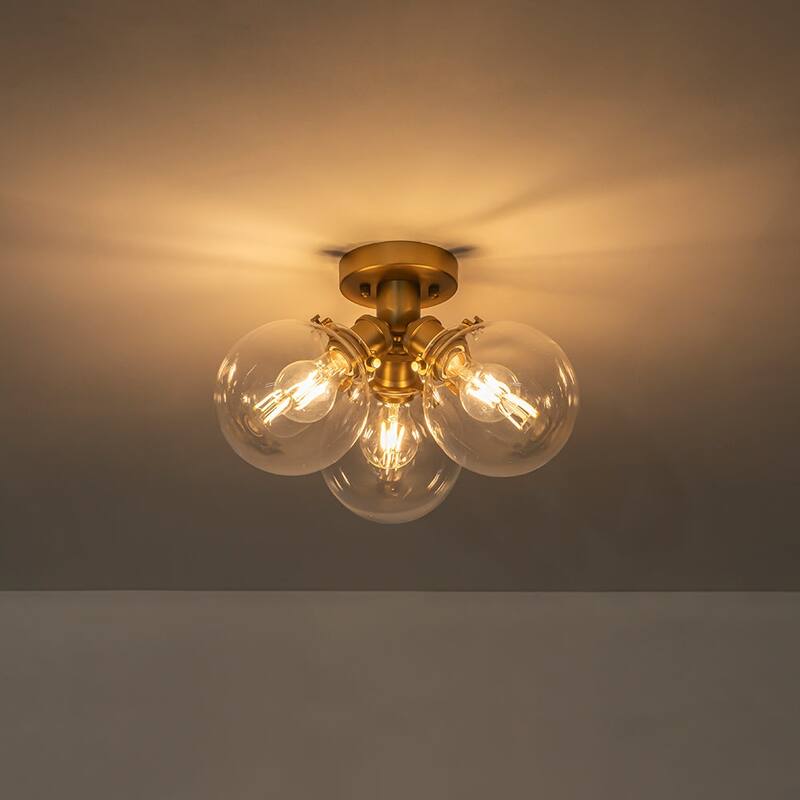 Mid-Century Modern 3-Light Glass Globe Semi Flush Light 13.8in