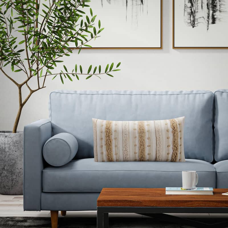Rizzy Home Neutral Textured Embroidered Striped Throw Pillow