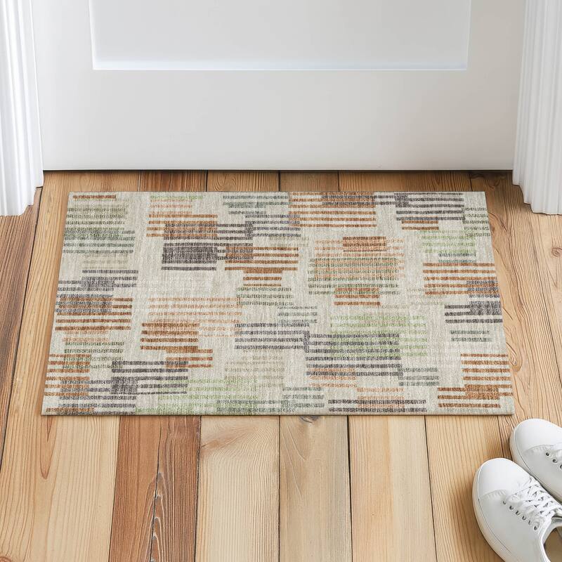 Machine Washable Indoor/ Outdoor Modern Pines Chantille Rug