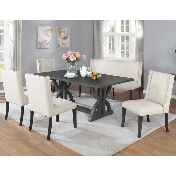 Best Master Furniture 6 Piece with Bench Grey/Beige Dining Set Bed