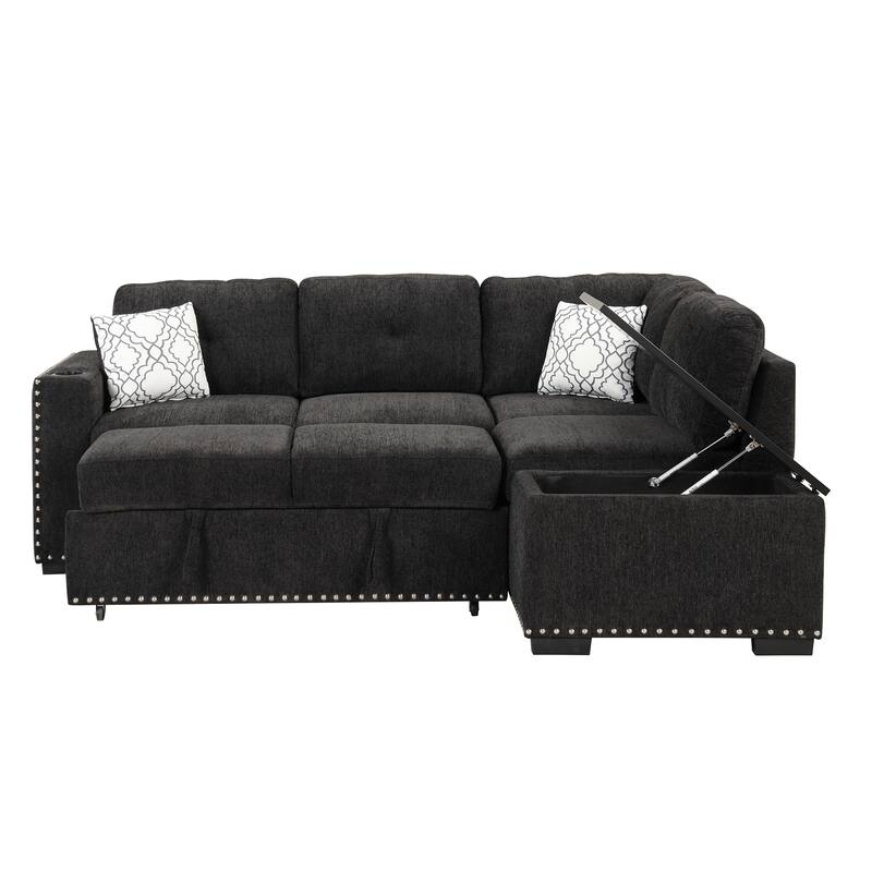 83.8" L-Shaped 4-Seat Sofa with Pull-Out Bed & Storage