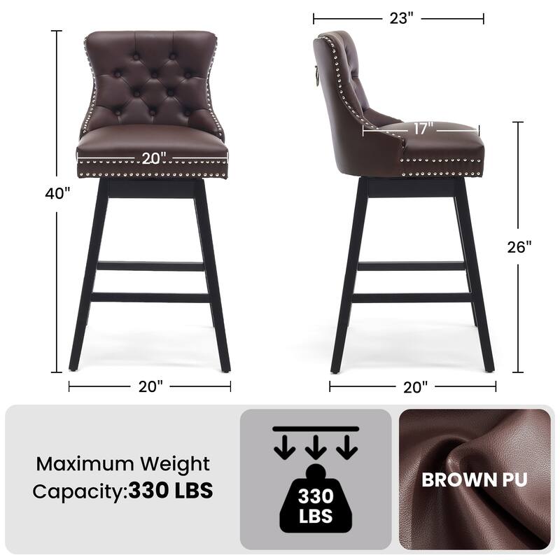26"/29" Faux Leather Swivel Counter and Bar Height Stools Solid Wood Frame (Set of 2)