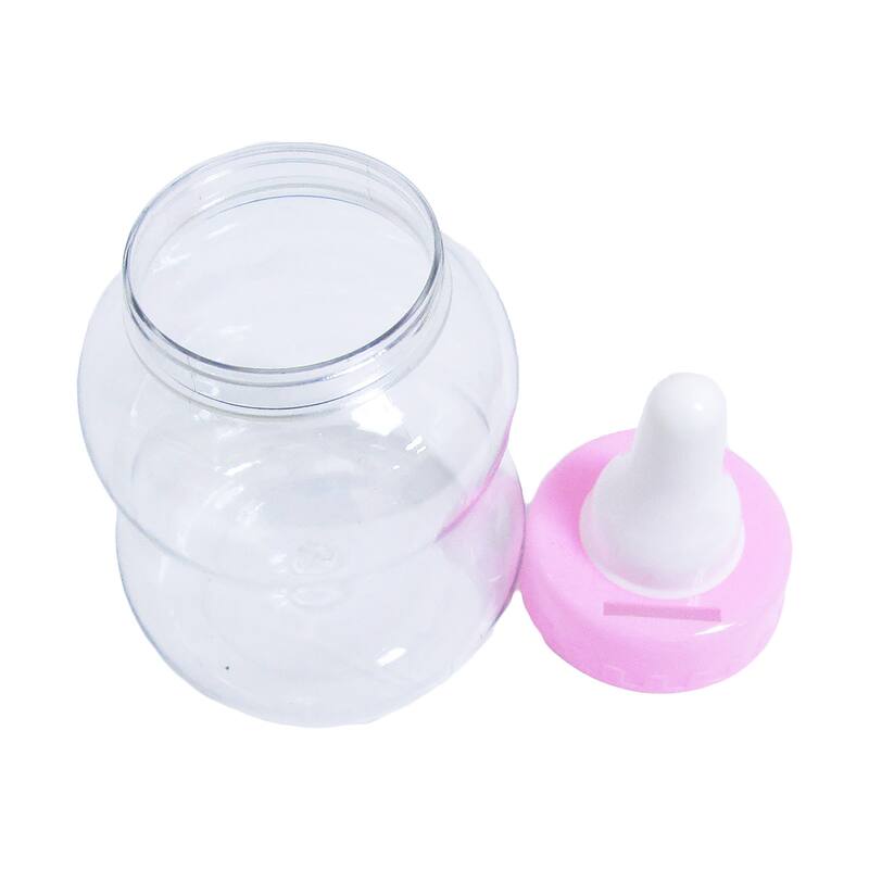 Set of 6 Pink Plastic Baby Milk Bottle Piggy Bank Baby Shower Party Favor Candy Holder Gift Box 8.75in
