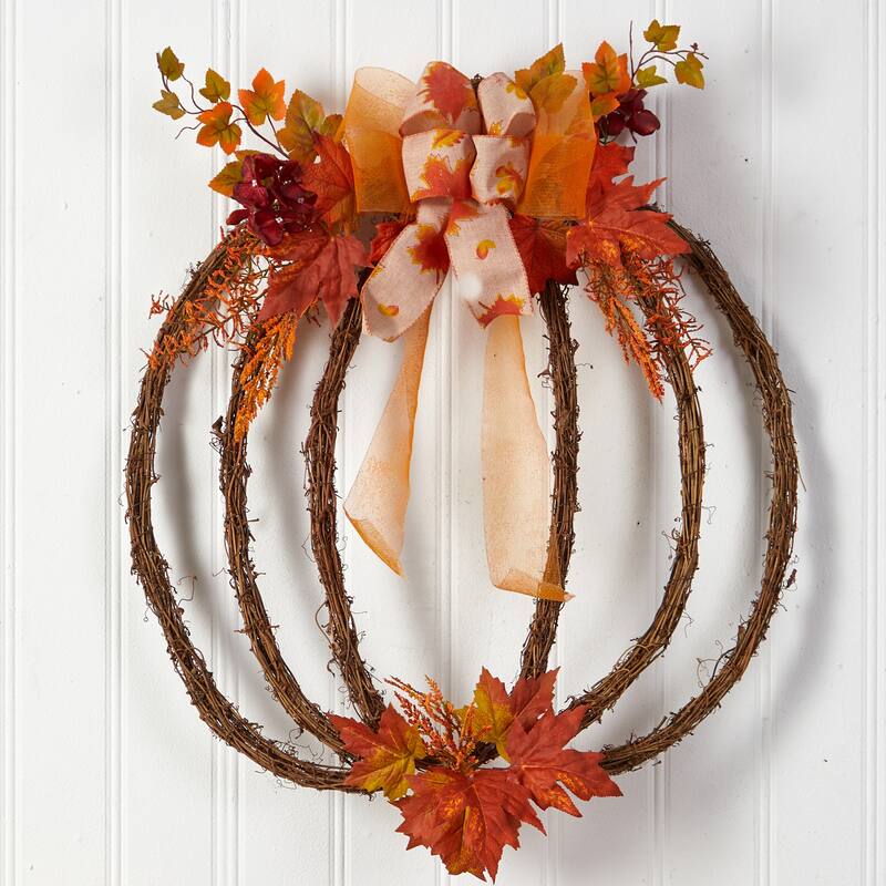 Pumpkin Artificial Fall Harvest Vine Wreath, 26-Inch, Unlit