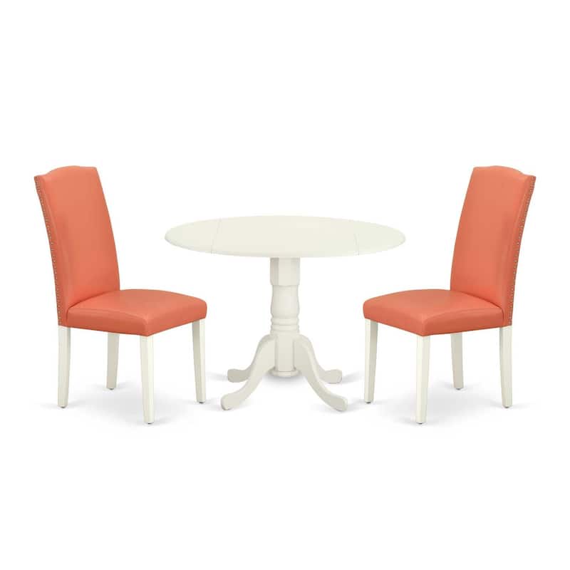 Round Kitchen Table Set 42 Inch with 2 Chairs - Pink Flamingo PU Leather & Linen White Legs