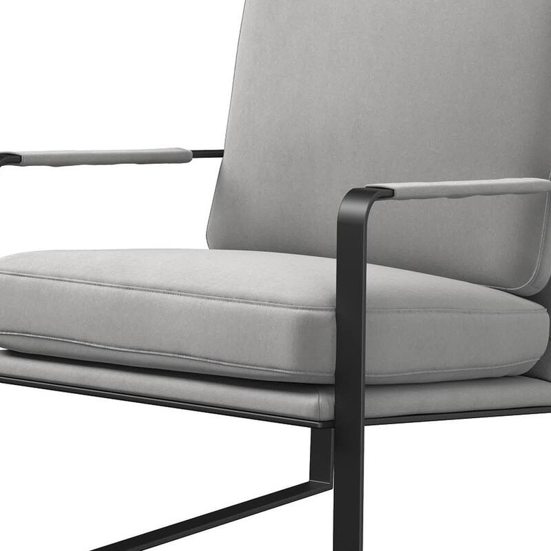 HomeRoots 35" Light Gray and Black Velvet And Metal Lounge Chair - 34.7 in. x 35 in. x 27.6 in.