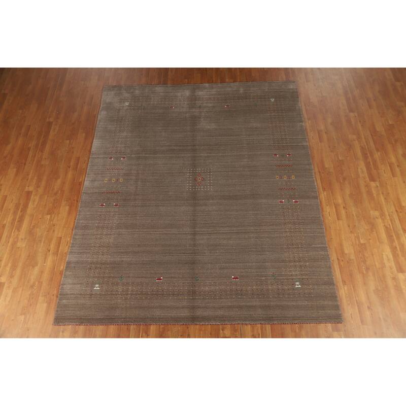 Hand Knotted Oriental 100% Wool Carpet Tribal Tribal Brown Gabbeh Area Rug - 9' 9'' X 7' 11''