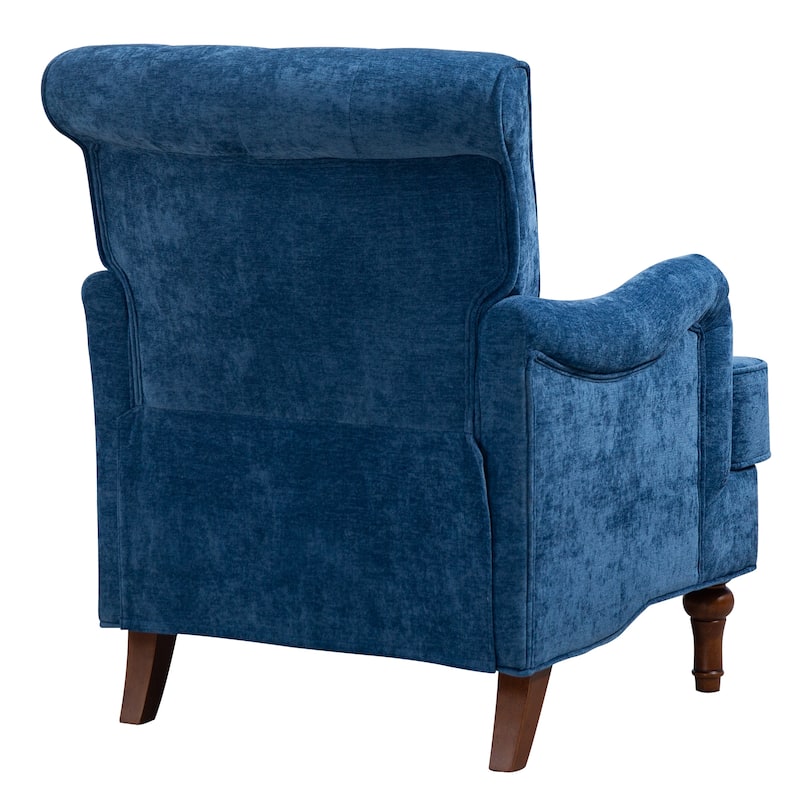 Accent Chair With Comfy Chenille Club Fabric,Comfy Upholstered Living Room Arm Chair,Springs Cushions & Retro Wooden Legs