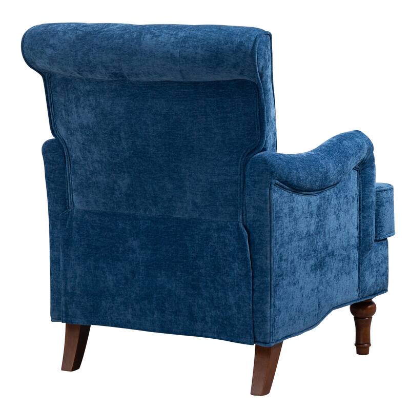 Chenille Club Chair, Modern Lounge Reading Chair with Armrest, Upholstered Single Sofa with Wood Legs for Living Room