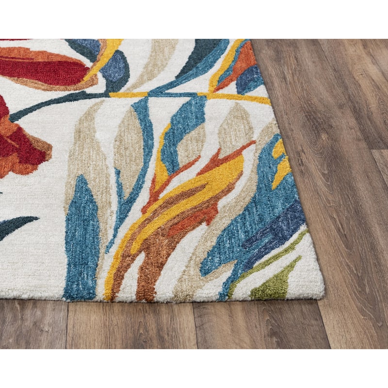 Alora Decor Mirage Tropical Ivory, Grey, Red and Gold Hand-tufted Rug