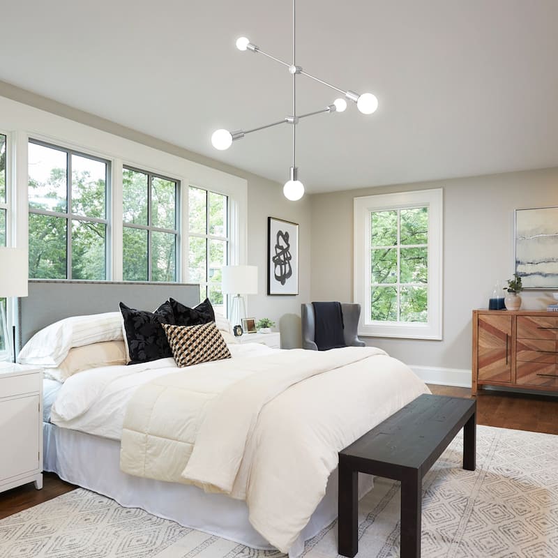 5-Light Dimmable Sputnik Modern Linear Chandelier for Living Room Bedroom