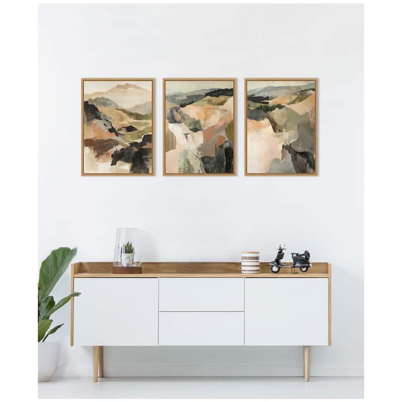 Kate and Laurel Sylvie Tonal Mountains - 3 Piece Framed Canvas Art Set by Amy Lighthall