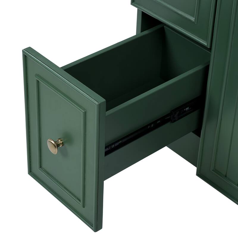 Bathroom Vanity with Ceramic Sink, Single Vanity with Soft Closing Door, Solid Wood Bathroom Cabinet with 2 Drawers