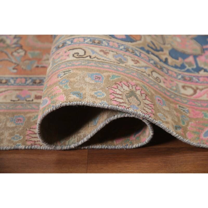 Hand Knotted Oriental 100% Wool Carpet Traditional Floral Oranges & Rust Mashad Area Rug - 11' 2'' X 8' 1''