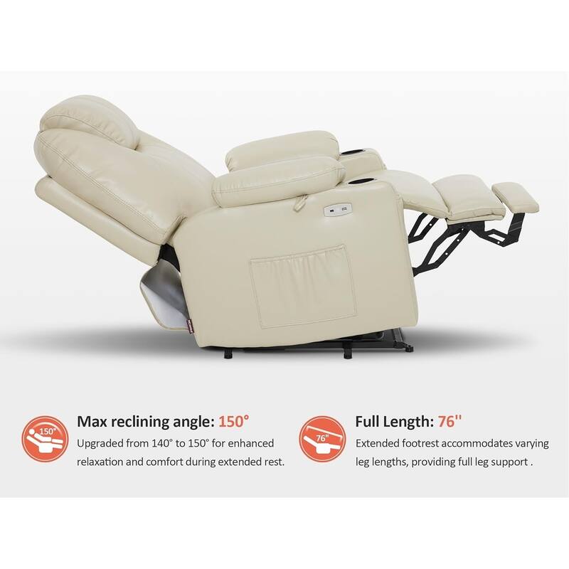 MCombo Large-Wide Power Lift Recliner Chair Sofa with Massage and Heat for Elderly People, Faux Leather R7510