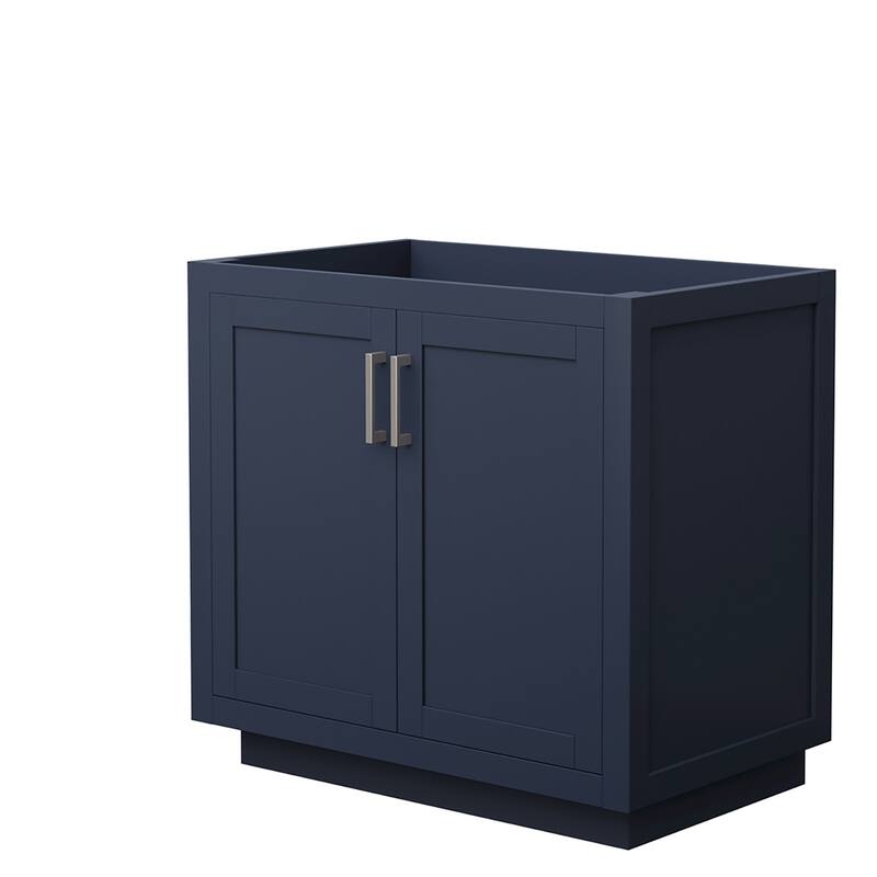 Wyndham Collection Miranda 36" Single Free Standing Vanity Cabinet - Dark Blue / Brushed Nickel Hardware