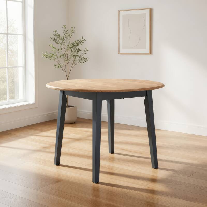 Gasy Dining Table, Extendable 26-42 Inch, Dark Blue, Wood, 2 Leaves