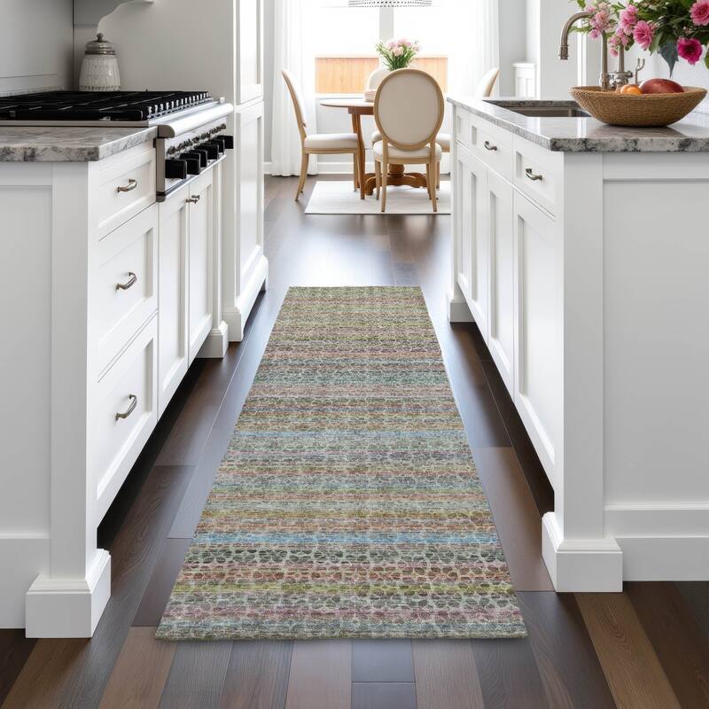 Machine Washable Indoor/Outdoor Transitional Striped Chantille Rug